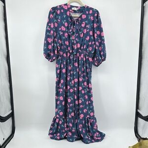 Boho Floral Feminine Romantic Barbie Cottagecore Blue&Pink Maxi Dress Sz16